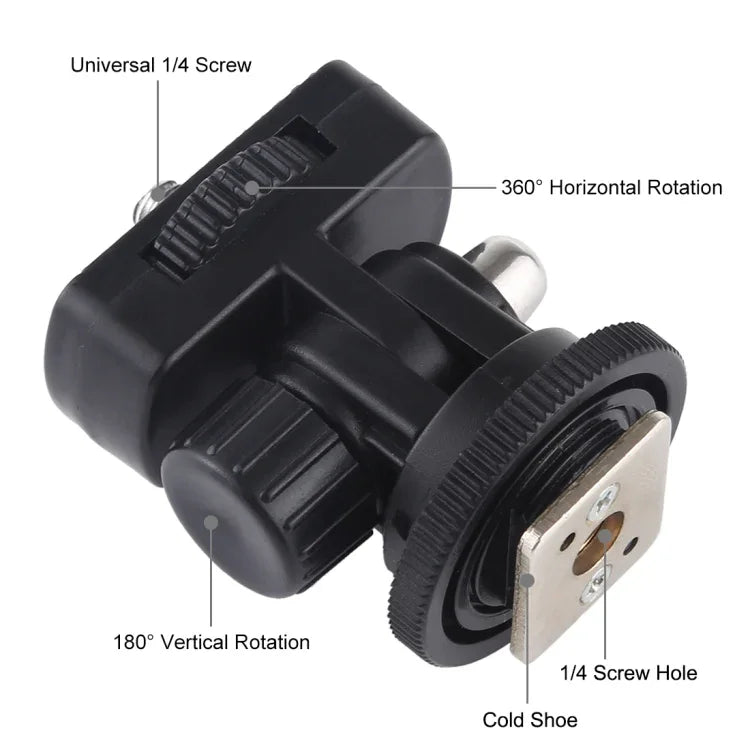 Adaptateur de fixation pour trépied à griffe flash PULUZ avec filetage 1/4 pouce, adaptateur de fixation
