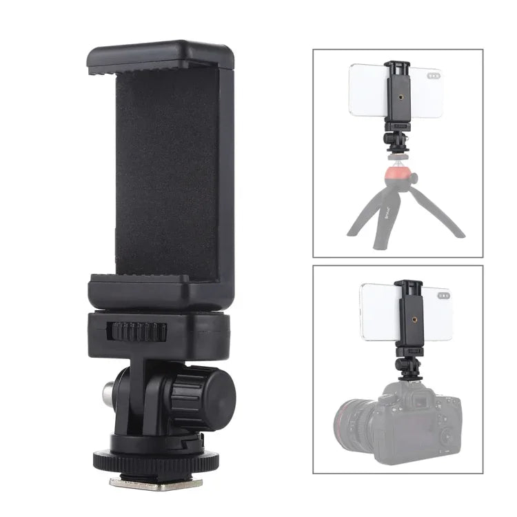 Adaptateur de fixation pour trépied à griffe flash PULUZ avec filetage 1/4 pouce et pince pour téléphone, adaptateur de fixation avec pince pour téléphone
