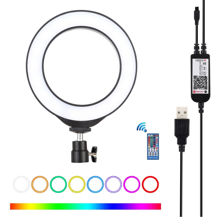 PULUZ Anneau LED RGBW dimmable USB 6,2 pouces 16 cm Lumières vidéo photo vlog avec tête de trépied à rotule et télécommande, 6,2 pouces RGBW / Télécommande