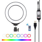 PULUZ Anneau LED RGBW dimmable USB 6,2 pouces 16 cm Lumières vidéo photo vlog avec tête de trépied à rotule et télécommande, 6,2 pouces RGBW / Télécommande
