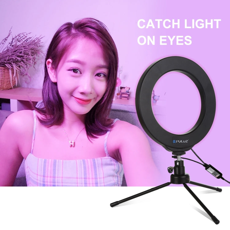 PULUZ Anneau LED RGBW dimmable USB 6,2 pouces 16 cm Lumières vidéo photo vlog avec tête de trépied à rotule et télécommande, 6,2 pouces RGBW / Télécommande
