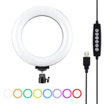PULUZ Anneau LED RGBW dimmable USB 6,2 pouces 16 cm 10 modes 8 couleurs Lumières vidéo photo vlog avec tête de trépied à rotule, 6,2 pouces RGBW