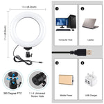 PULUZ Anneau LED RGBW dimmable USB 6,2 pouces 16 cm 10 modes 8 couleurs Lumières vidéo photo vlog avec tête de trépied à rotule, 6,2 pouces RGBW