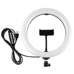 PULUZ Anneau LED RGBW dimmable USB 10,2 pouces 26 cm 10 modes 8 couleurs Lumières vidéo photo vlog avec tête de trépied à rotule, sabot froid et pince téléphone, 10,2 pouces RGBW