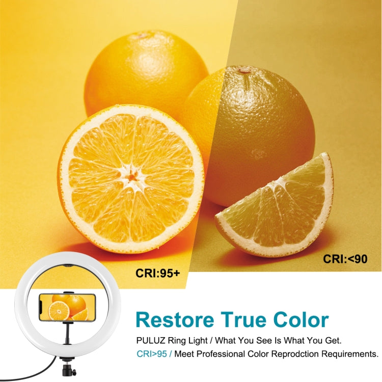PULUZ Anneau LED RGBW dimmable USB 10,2 pouces 26 cm 10 modes 8 couleurs Lumières vidéo photo vlog avec tête de trépied à rotule, sabot froid et pince téléphone, 10,2 pouces RGBW