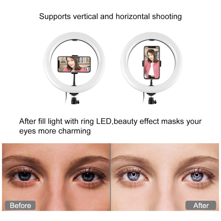PULUZ Anneau LED RGBW dimmable USB 10,2 pouces 26 cm 10 modes 8 couleurs Lumières vidéo photo vlog avec tête de trépied à rotule, sabot froid et pince téléphone, 10,2 pouces RGBW