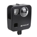 Boîtier de protection PULUZ pour GoPro Fusion, en alliage d'aluminium usiné CNC, avec fixation de base et capuchons d'objectif.