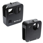 Boîtier de protection PULUZ pour GoPro Fusion, en alliage d'aluminium usiné CNC, avec fixation de base et capuchons d'objectif.