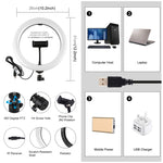 PULUZ Anneau LED RGBW dimmable USB 10,2 pouces 26 cm surface courbe Lumières vidéo photo vlog avec tête de trépied à rotule, télécommande et pince téléphone, 10,2 pouces RGBW