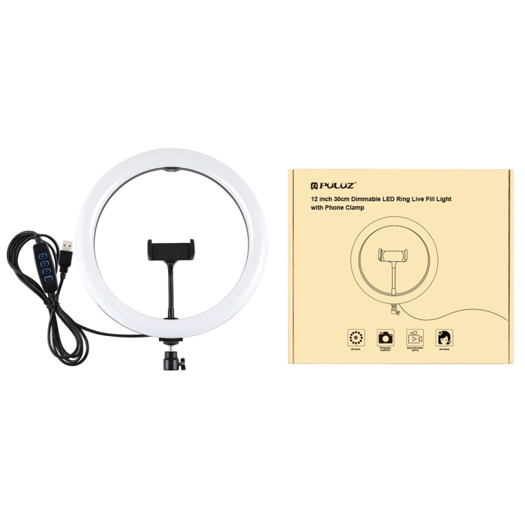 PULUZ Anneau lumineux LED diffus courbé USB 11,8 pouces 30 cm 3 modes température de couleur double Lumières vidéo selfie vlog avec pince téléphone, 11,8 pouces
