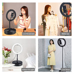 PULUZ Lumières vidéo LED anneau incurvé 10,2 pouces 26cm USB 3 modes, température de couleur double, gradable, pour vlogging, selfie, photographie, avec télécommande Bluetooth, support de bureau pliable et pince téléphone