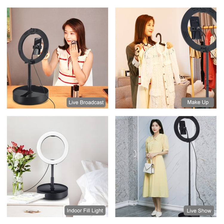 PULUZ Lumières vidéo LED anneau incurvé 10,2 pouces 26cm USB 3 modes, température de couleur double, gradable, pour vlogging, selfie, photographie, avec télécommande Bluetooth, support de bureau pliable et pince téléphone