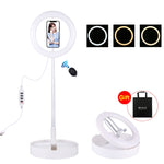 PULUZ Lumières vidéo LED anneau incurvé 10,2 pouces 26cm USB 3 modes, température de couleur double, gradable, pour vlogging, selfie, photographie, avec télécommande Bluetooth, support de bureau pliable et pince téléphone