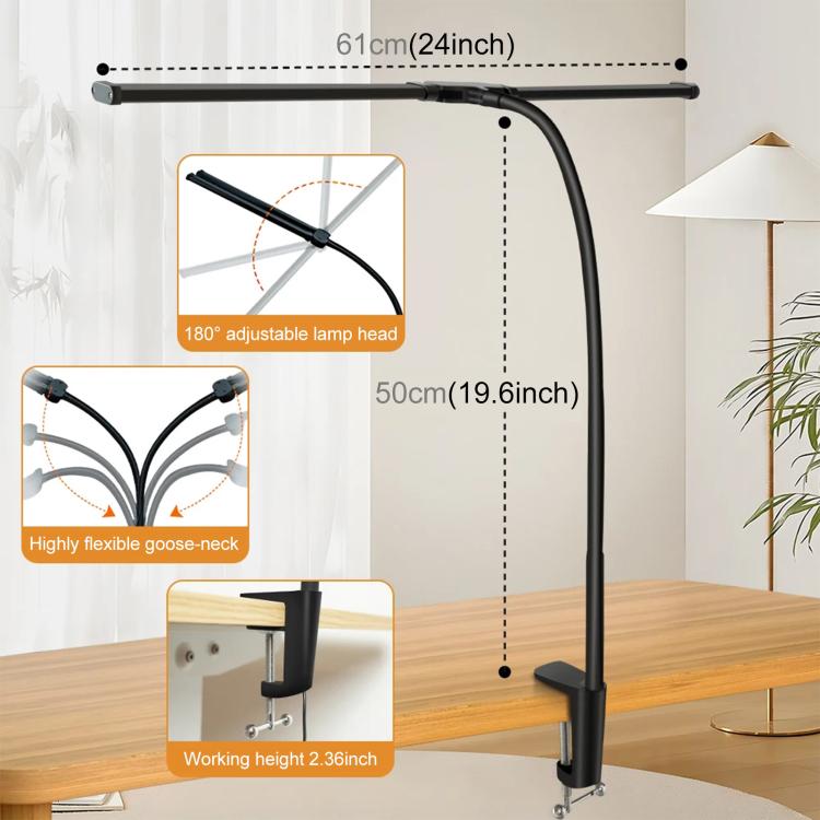 Lampe de bureau à pince PULUZ avec tube flexible et lumière LED double tête