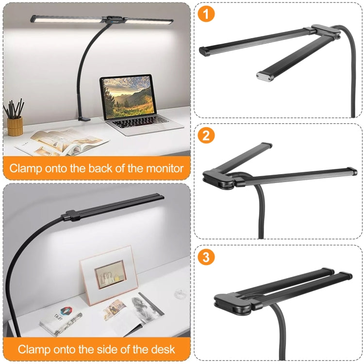 Lampe de bureau à pince PULUZ avec tube flexible et lumière LED double tête