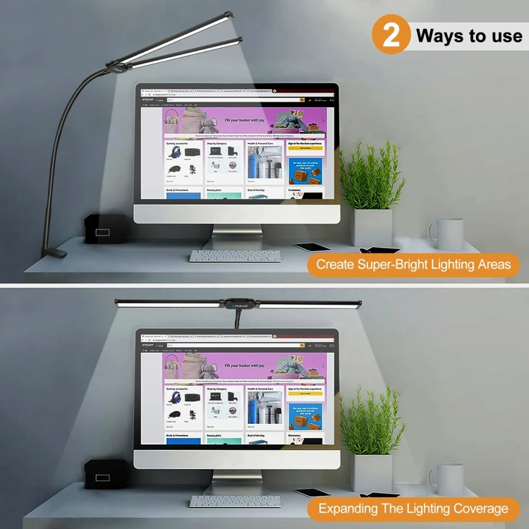 Lampe de bureau à pince PULUZ avec tube flexible et lumière LED double tête