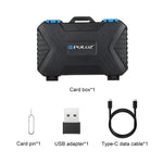 Lecteur de cartes PULUZ + étui pour cartes mémoire 22 en 1 pour 1 carte SIM standard + 2 cartes Micro-SIM + 2 cartes Nano-SIM + 3 cartes CF + 7 cartes SD + 6 cartes TF + 1 broche d'éjection, 22 en 1 + lecteur de cartes