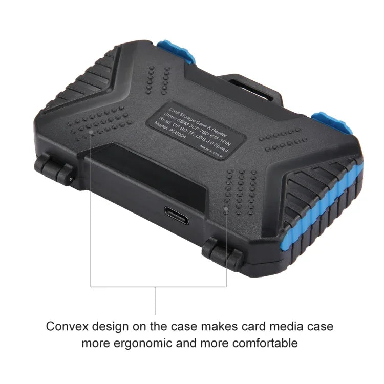 Lecteur de cartes PULUZ + étui pour cartes mémoire 22 en 1 pour 1 carte SIM standard + 2 cartes Micro-SIM + 2 cartes Nano-SIM + 3 cartes CF + 7 cartes SD + 6 cartes TF + 1 broche d'éjection, 22 en 1 + lecteur de cartes