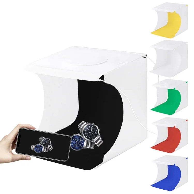 PULUZ 20cm Comprend 2 panneaux LED, kit de studio photo pliable et portable de 1100 lm avec 6 fonds de couleur (noir, blanc, jaune, rouge, vert, bleu), dimensions déplié : 24 cm x 23 cm x 23 cm, 20 cm (2 LED/RU), 20 cm (2 LED)