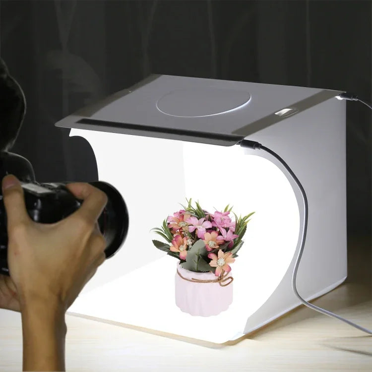 PULUZ 20cm Comprend 2 panneaux LED, kit de studio photo pliable et portable de 1100 lm avec 6 fonds de couleur (noir, blanc, jaune, rouge, vert, bleu), dimensions déplié : 24 cm x 23 cm x 23 cm, 20 cm (2 LED/RU), 20 cm (2 LED)