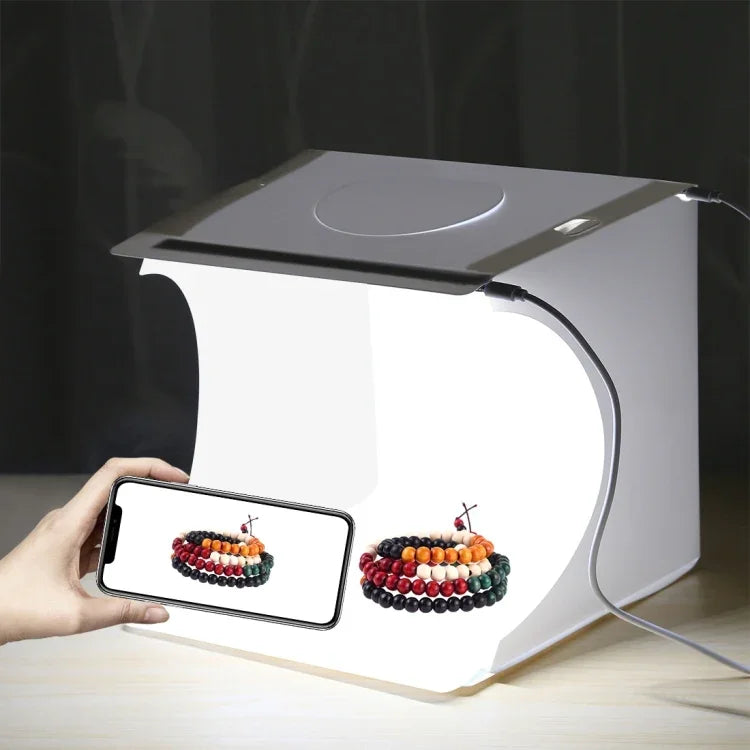 PULUZ 20cm Comprend 2 panneaux LED, kit de studio photo pliable et portable de 1100 lm avec 6 fonds de couleur (noir, blanc, jaune, rouge, vert, bleu), dimensions déplié : 24 cm x 23 cm x 23 cm, 20 cm (2 LED/RU), 20 cm (2 LED)