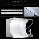 PULUZ 20cm Comprend 2 panneaux LED, kit de studio photo pliable et portable de 1100 lm avec 6 fonds de couleur (noir, blanc, jaune, rouge, vert, bleu), dimensions déplié : 24 cm x 23 cm x 23 cm, 20 cm (2 LED/RU), 20 cm (2 LED)