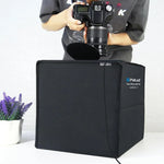 Kit de studio photo PULUZ avec anneau lumineux pliable de 30 cm et 6 fonds de couleur (noir, blanc, orange, rouge, vert, bleu), boîte noire de 30 cm.