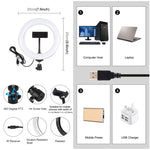 PULUZ Lumières vidéo LED anneau incurvé 7,9 pouces 20cm USB RGB, température de couleur double, gradable, pour vlogging, selfie, photographie, avec pince téléphone, 7,9 pouces RGBW