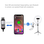 PULUZ Lumières vidéo LED anneau incurvé 7,9 pouces 20cm USB RGB, température de couleur double, gradable, pour vlogging, selfie, photographie, avec pince téléphone, 7,9 pouces RGBW
