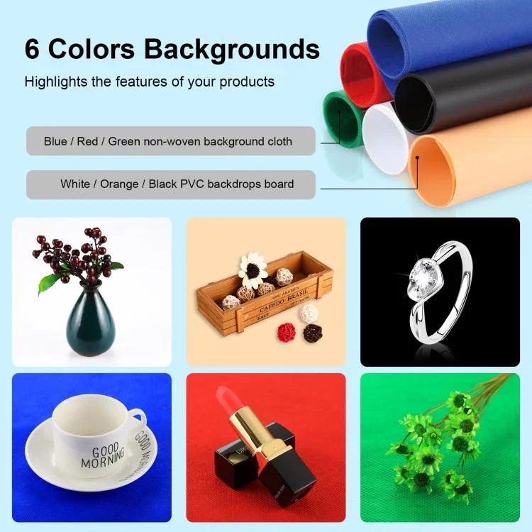PULUZ Tente de Studio Photo Pliable Portable 40cm avec Lumière Blanche Dimmable, Kit de Boîte de Prise de Vue avec 6 Couleurs de Fonds (Noir, Orange, Blanc, Rouge, Vert, Bleu), Boîte de 40cm (US), Boîte de 40cm (UK), Boîte de 40cm (EU), Boîte de 40cm (AU)