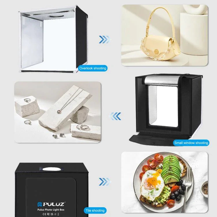 PULUZ Tente de Studio Photo Pliable Portable 40cm avec Lumière Blanche Dimmable, Kit de Boîte de Prise de Vue avec 6 Couleurs de Fonds (Noir, Orange, Blanc, Rouge, Vert, Bleu), Boîte de 40cm (US), Boîte de 40cm (UK), Boîte de 40cm (EU), Boîte de 40cm (AU)