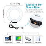 PULUZ Lumières vidéo LED anneau incurvé surface blanche USB 4,7 pouces 12cm pour selfie, beauté, vlogging, photographie, 4,7 pouces