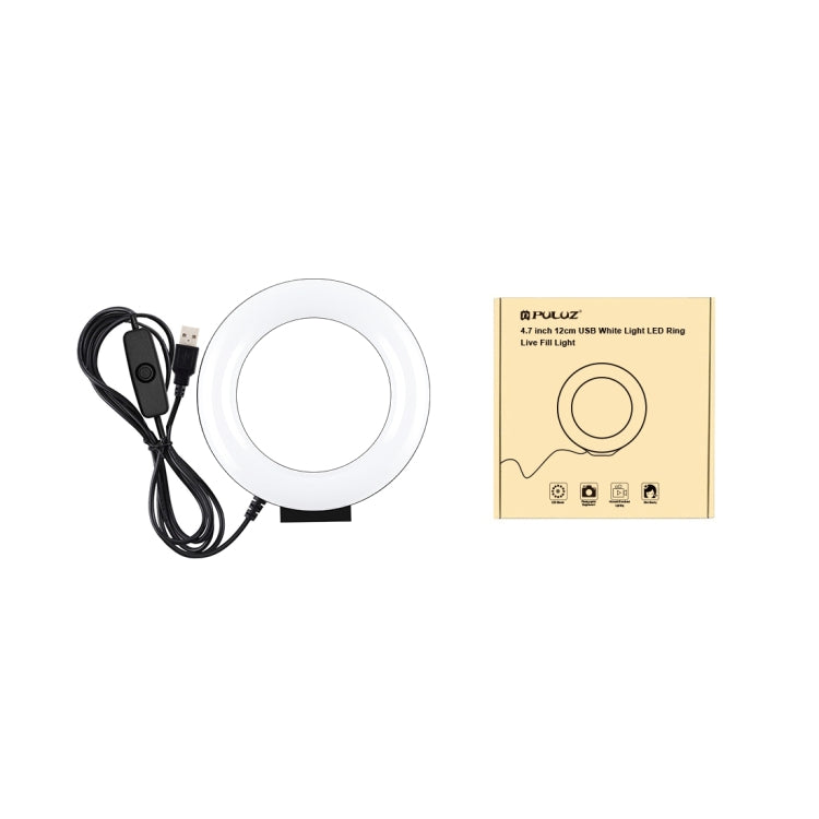 PULUZ Lumières vidéo LED anneau incurvé surface blanche USB 4,7 pouces 12cm pour selfie, beauté, vlogging, photographie, 4,7 pouces