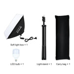 PULUZ 50x70cm Studio Softbox + 2m Tripod Mount + Single 220V E27 30W 5700K White Light LED Bulb Photography Kit, Single Bulb EU Plug, Single Bulb US Plug