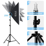 Kit d'éclairage photo PULUZ 50x70cm Studio Softbox + trépied 2m + 4 ampoules LED 220V E27 20W 5700K lumière blanche, 4 ampoules prise UE, 4 ampoules prise US