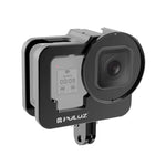 Boîtier de protection renforcé PULUZ en alliage d'aluminium CNC avec cadre de sécurité et lentille UV 52 mm pour GoPro HERO13 Black /12 Black /11 Black /10 Black /9 Black, compatible avec GoPro HERO9 Black.