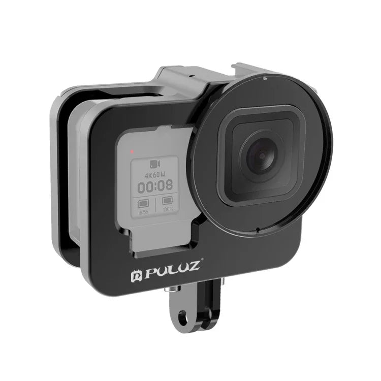 Boîtier de protection renforcé PULUZ en alliage d'aluminium CNC avec cadre de sécurité et lentille UV 52 mm pour GoPro HERO13 Black /12 Black /11 Black /10 Black /9 Black, compatible avec GoPro HERO9 Black.