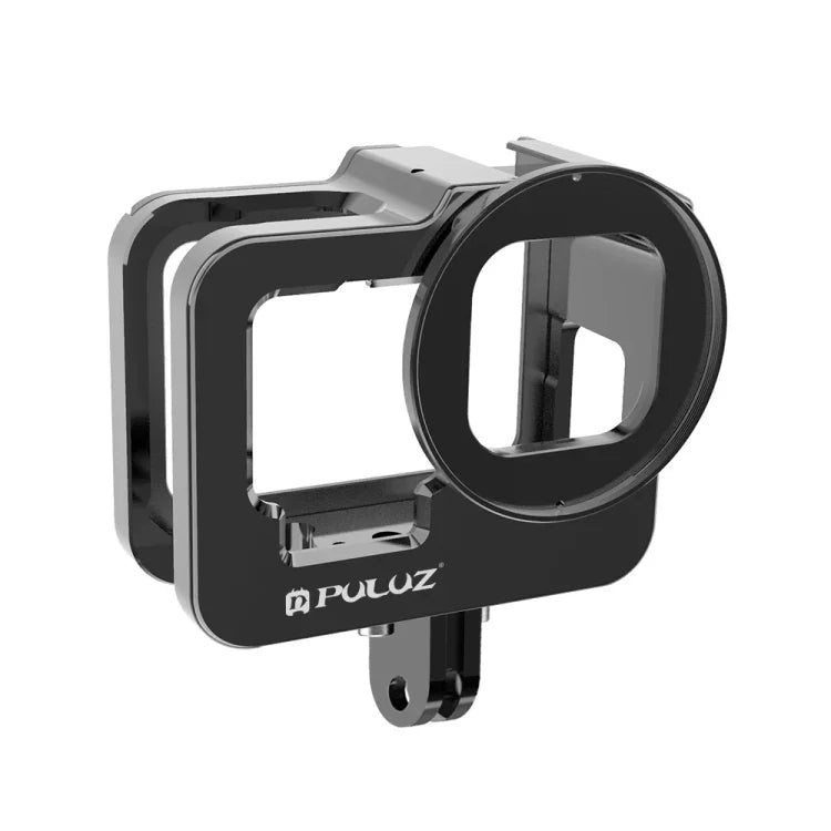 Boîtier de protection renforcé PULUZ en alliage d'aluminium CNC avec cadre de sécurité et lentille UV 52 mm pour GoPro HERO13 Black /12 Black /11 Black /10 Black /9 Black, compatible avec GoPro HERO9 Black.