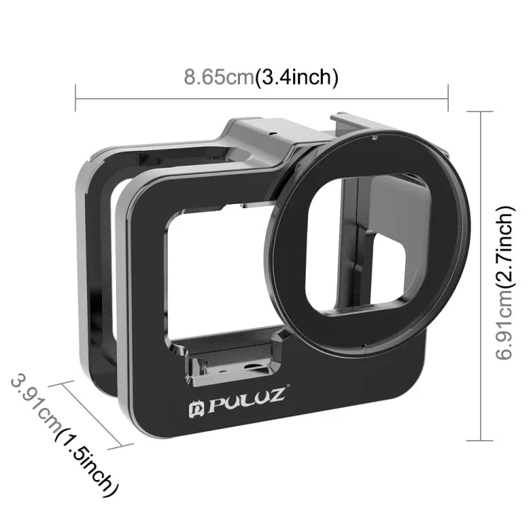 Boîtier de protection renforcé PULUZ en alliage d'aluminium CNC avec cadre de sécurité et lentille UV 52 mm pour GoPro HERO13 Black /12 Black /11 Black /10 Black /9 Black, compatible avec GoPro HERO9 Black.