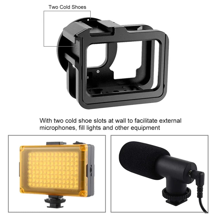 Boîtier de protection renforcé PULUZ en alliage d'aluminium CNC avec cadre de sécurité et lentille UV 52 mm pour GoPro HERO13 Black /12 Black /11 Black /10 Black /9 Black, compatible avec GoPro HERO9 Black.
