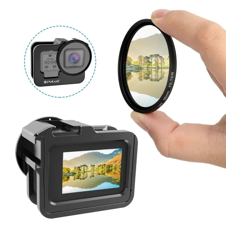 Boîtier de protection renforcé PULUZ en alliage d'aluminium CNC avec cadre de sécurité et lentille UV 52 mm pour GoPro HERO13 Black /12 Black /11 Black /10 Black /9 Black, compatible avec GoPro HERO9 Black.