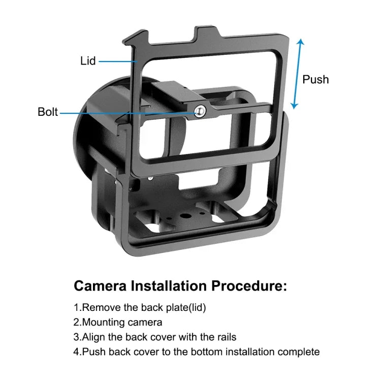 Boîtier de protection renforcé PULUZ en alliage d'aluminium CNC avec cadre de sécurité et lentille UV 52 mm pour GoPro HERO13 Black /12 Black /11 Black /10 Black /9 Black, compatible avec GoPro HERO9 Black.