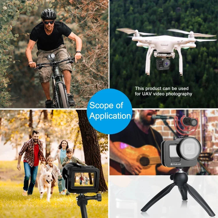 Boîtier de protection renforcé PULUZ en alliage d'aluminium CNC avec cadre de sécurité et lentille UV 52 mm pour GoPro HERO13 Black /12 Black /11 Black /10 Black /9 Black, compatible avec GoPro HERO9 Black.