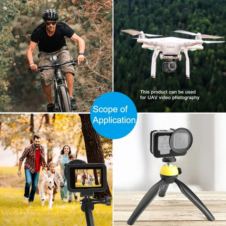 Boîtier fin PULUZ en alliage d'aluminium usiné CNC avec cadre de protection et lentille UV 52 mm pour GoPro HERO13 Black /12 Black /11 Black /10 Black /9 Black, et pour GoPro HERO9 Black.