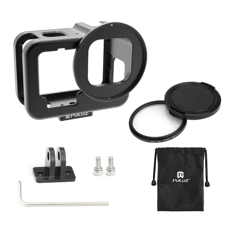 Boîtier fin PULUZ en alliage d'aluminium usiné CNC avec cadre de protection et lentille UV 52 mm pour GoPro HERO13 Black /12 Black /11 Black /10 Black /9 Black, et pour GoPro HERO9 Black.