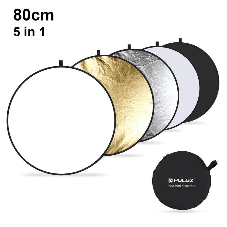 PULUZ Réflecteur pliable pour studio photo 5 en 1 (Argent / Translucide / Or / Blanc / Noir), 80 cm