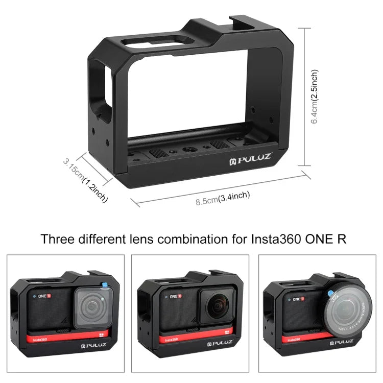 Boîtier de protection PULUZ en alliage d'aluminium avec emplacement pour griffe flash et adaptateur pour trépied pour Insta360 One R, pour boîtier de cadre Insta 360 One R (B), pour boîtier de cadre Insta 360 One R (R)