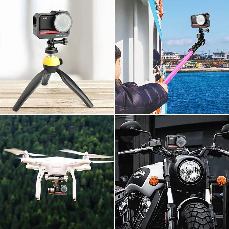 Boîtier de protection PULUZ en alliage d'aluminium avec emplacement pour griffe flash et adaptateur pour trépied pour Insta360 One R, pour boîtier de cadre Insta 360 One R (B), pour boîtier de cadre Insta 360 One R (R)