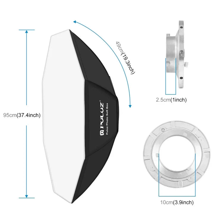 PULUZ Softbox octogonal parabolique 95cm pour flash Speedlite, diffuseur avec monture Bowens, 95cm Octangle