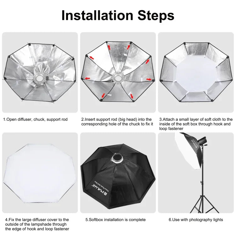PULUZ Softbox octogonal parabolique 95cm pour flash Speedlite, diffuseur avec monture Bowens, 95cm Octangle